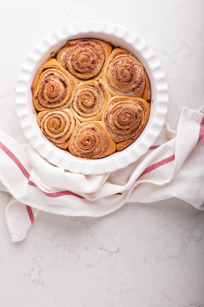 Cinnamon rolls in a baking dish