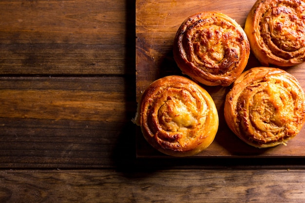 Cinnamon rolls with cheese baked and ready to eat. Golfeados typical dessert in Venezuela.