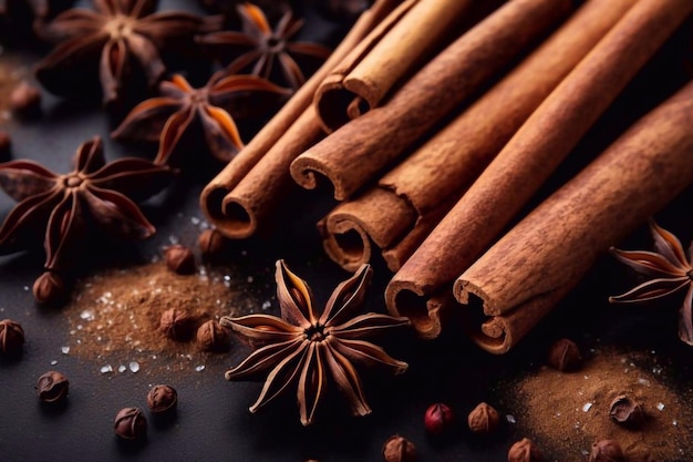 Cinnamon sticks achtergrond Kerstdrankje Traditionele glühwein met specerijen Kerstwinter