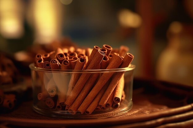 Cinnamon Sticks in Glass Bowl