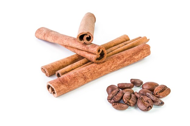 Cinnamon sticks isolated on a white cutout. Top view