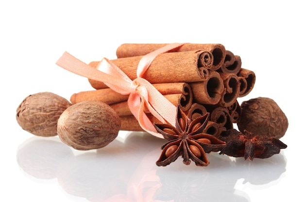 Cinnamon sticks, nutmeg and anise isolated 