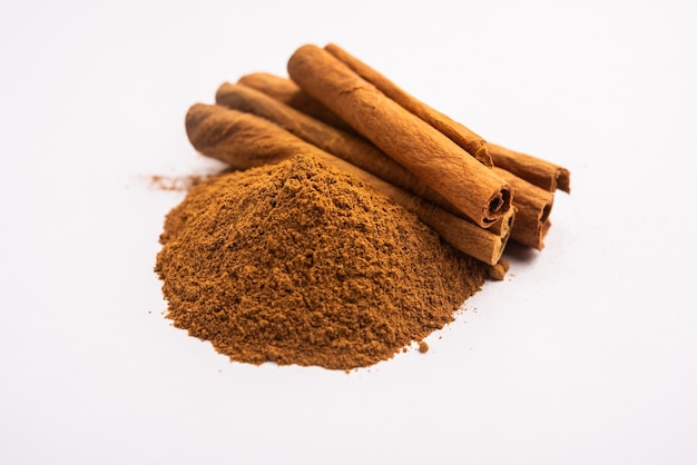 Cinnamon sticks and powder also known as Dalchini dust, Important ingradient from Indian spices