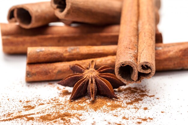 Cinnamon sticks and star anise isolated