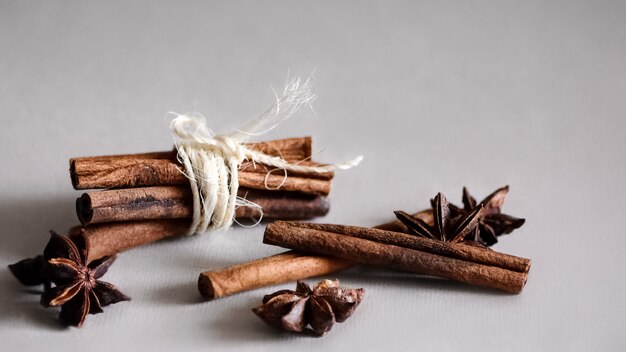 Cinnamon sticks and star anise seeds