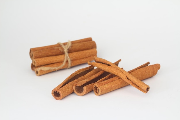 cinnamon sticks on white background