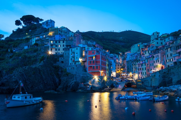 In Cinque Terre area, Rio Maggiore is one of the most beautiful town - Blue hour