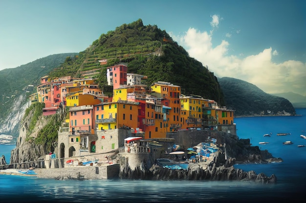 Cinque terre rio maggiore italy the 5 lands of colored homes\
perched on a cliff by the sea