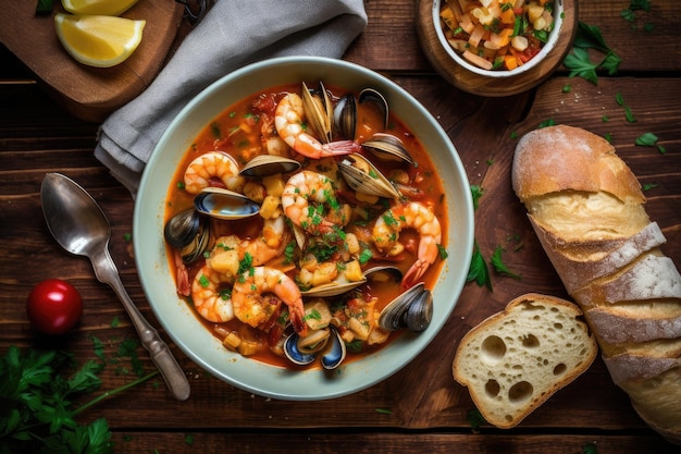 Cioppino ready to eat in the plate professional advertising food photography