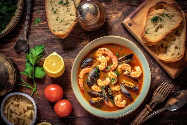 Cioppino ready to eat in the plate professionele reclame food fotografie