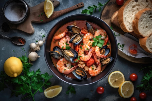 Cioppino ready to eat in the plate professionele reclame food fotografie