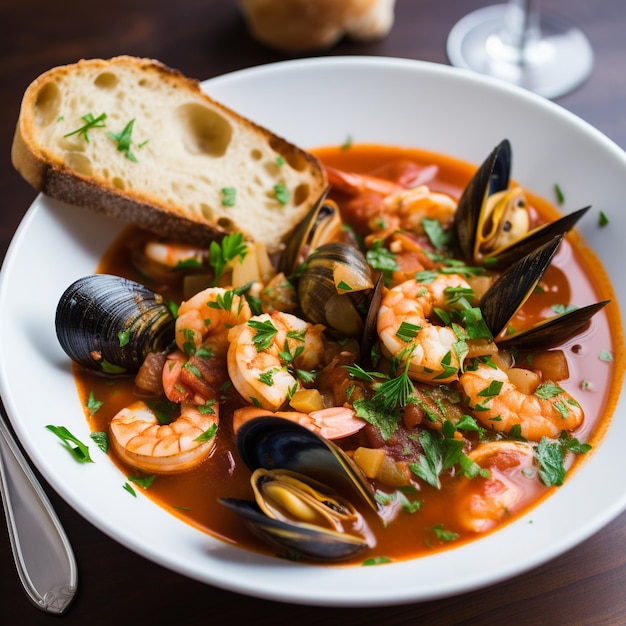 Photo cioppino san francisco seafood stew with fish shellfish and tomatoes