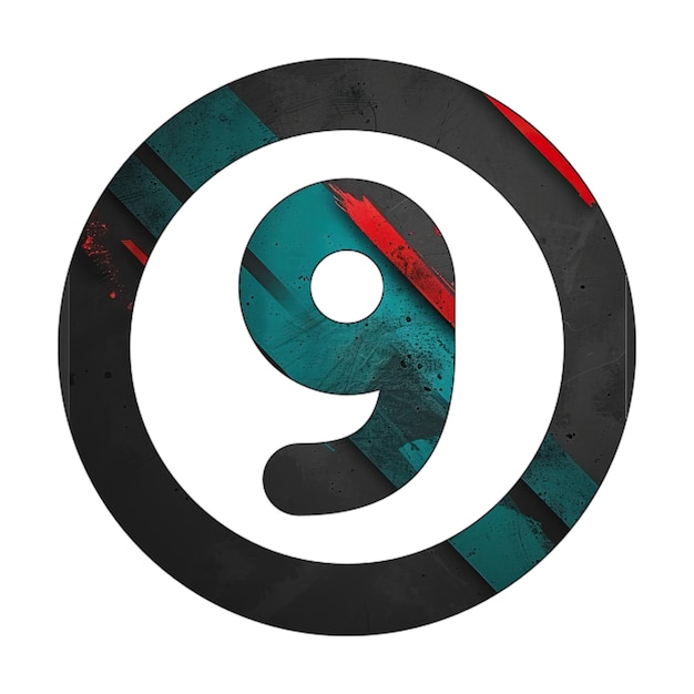 circle 9 icon diagonal black green red