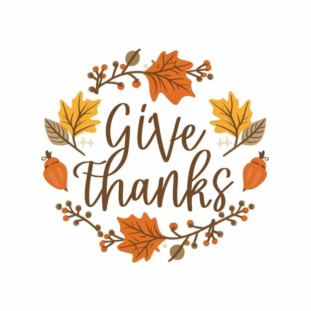 a circle of autumn leaves and the words give thanks
