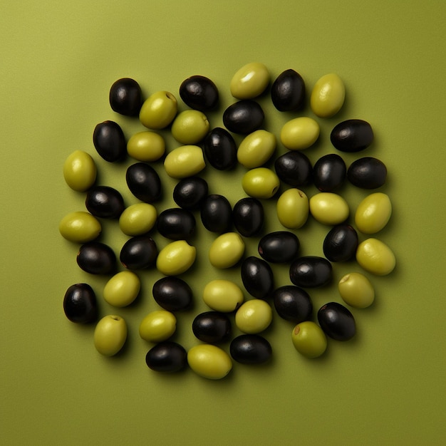 A circle of black olives with a green background