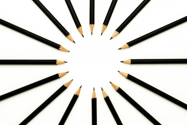 Circle of black pencil isolated on white background.