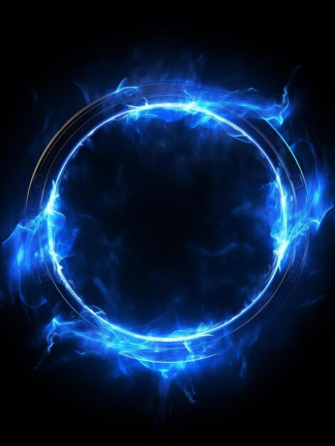 Photo a circle of blue fire on a black background