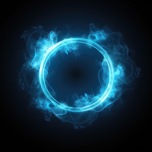 A circle of blue smoke with the word " fire " on it.