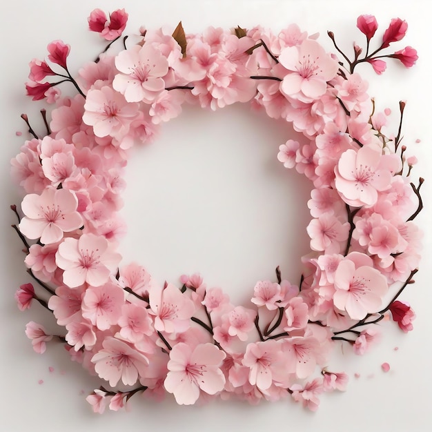 Circle cherry blossom flowers frame