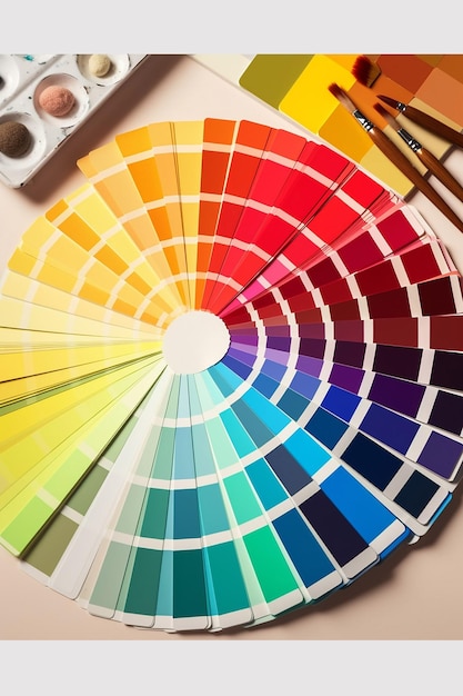 A circle of color palettes with a paintbrush and a paintbrush.