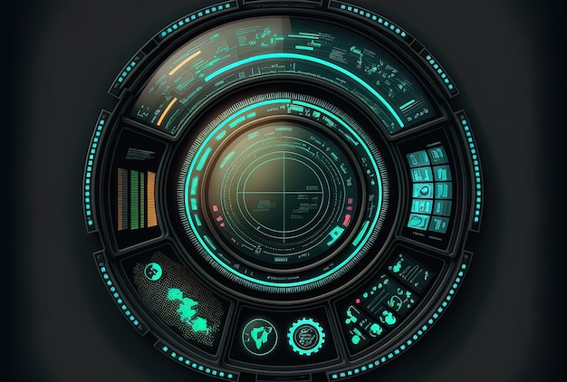 Photo circle components on a high tech futuristic hud display