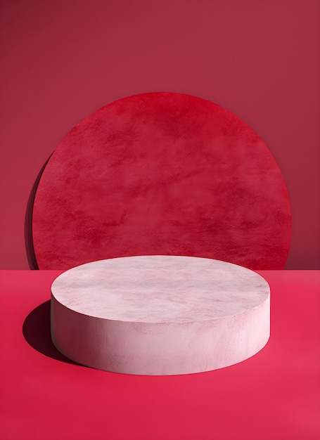 Circle concrete podium with magenta red background for product display