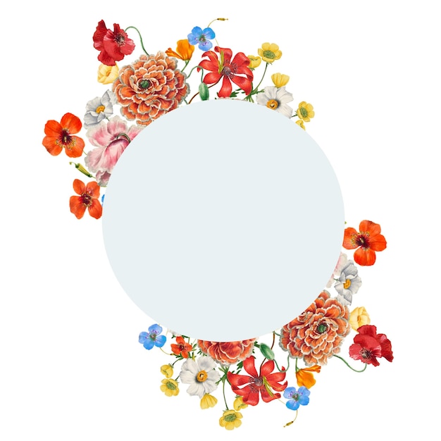 circle flower png badge colorful botanical illustration transparent background