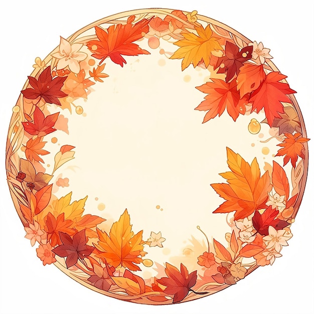 Circle frame with autumn leaves on border isolated on white background