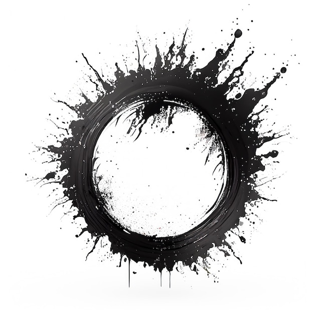 A circle frame with black paint splashes on white background