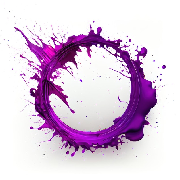 A circle frame with purple paint splashes on white background