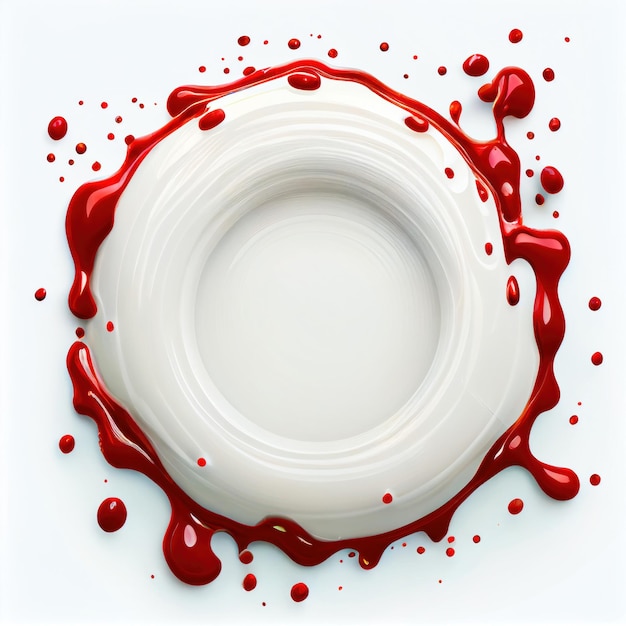 A circle frame with white and red paint splashes on white background