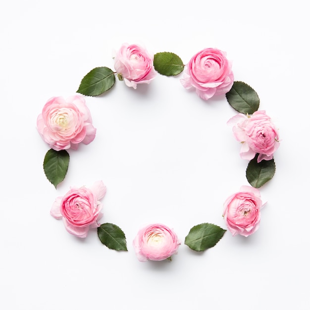 Photo circle from peonies and leaves