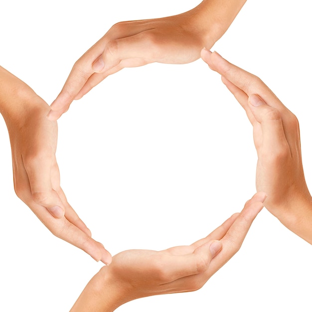 Photo circle of hands isolated on a white background team work concept