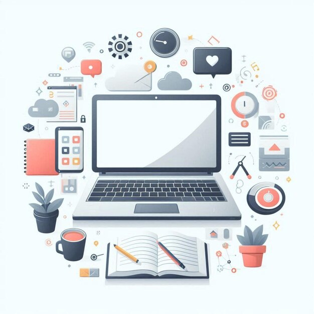 Photo a circle of icons with a laptop and a picture of a computer