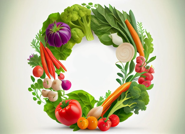 Circle laid out of vegetables on a white background