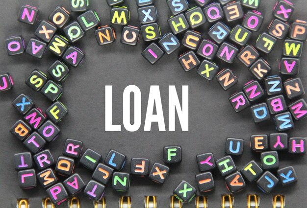 A circle of letters that say loan on a black background