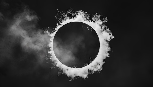 Photo circle made of white smoke on black background