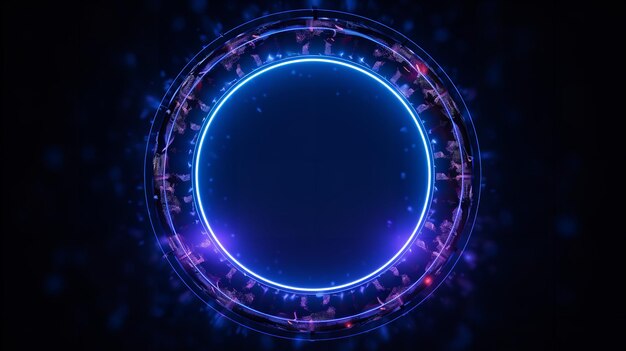 Circle neon frame that glows blue for writing banners posters templates and vector illustrations Generative AI