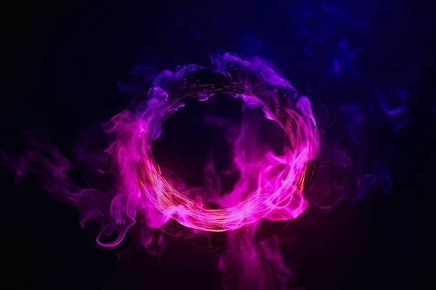 Photo circle of neon purple with smoke on bright background generative ai