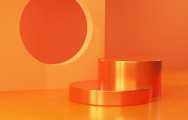 Circle orange podium base on abstract orange background