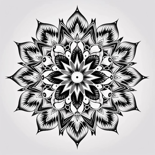 Circle ornament black and white ornamental round lace Ai generated