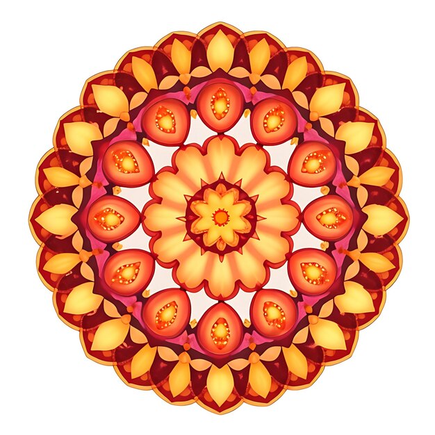 マンダラの花の円形パターン 抽象的な色と白い背景の生成 ai