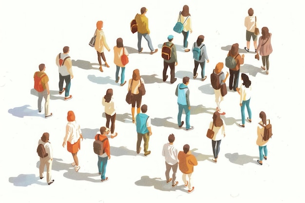 Foto circolo di persone in piedi attorno a una persona al centro che analizza le idee e costruisce relazioni