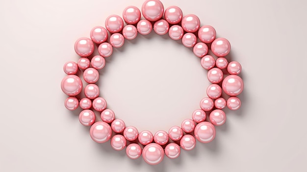 白い背景を囲むピンクの真珠の輪