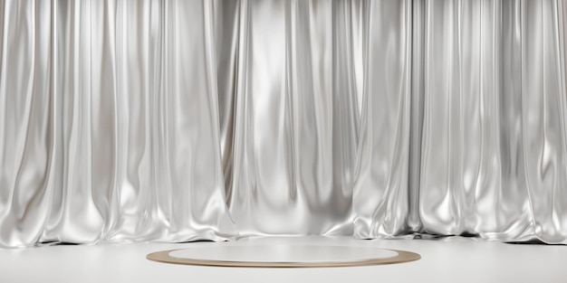 Circle podium shiny curtain background stage and backdrop 3D illustration