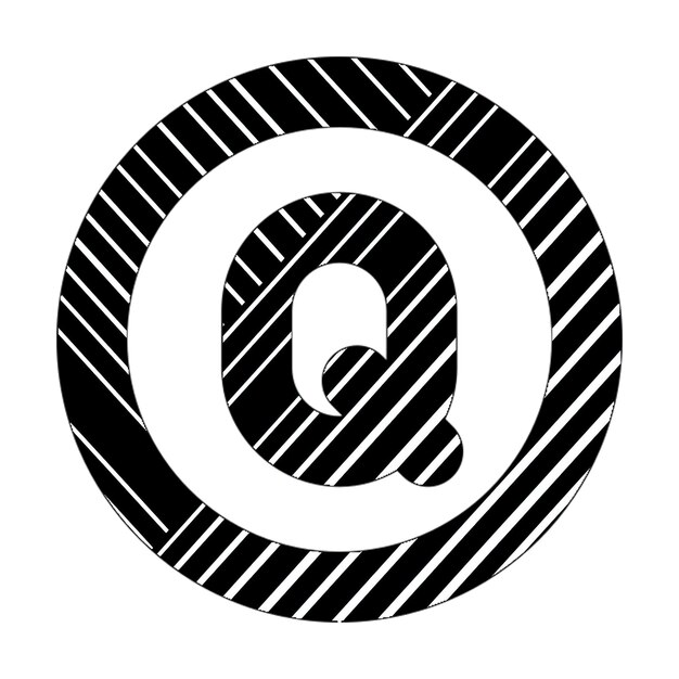 circle q icon black white diagonal lines