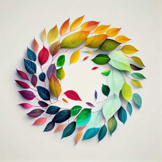 Circle of season rainbow leaf Generate AI