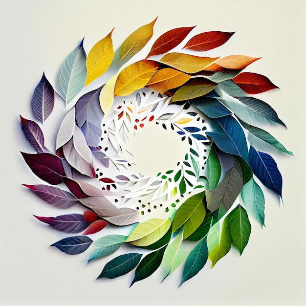 Circle of season rainbow leaf Generate AI