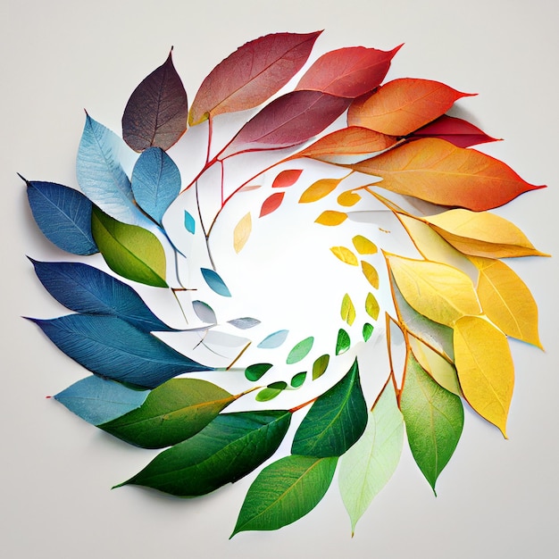 Circle of season rainbow leaf Generate AI