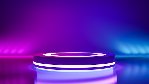 Circle stage and purple neon  light ,abstract futuristic background